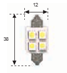 Lámpara LED 1LED Plafonier 38mm 12V 60mA 4 Leds