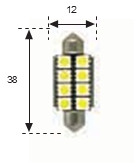 Lámpara LED 1LED Plafonier 38mm 12V 170mA 8 Leds